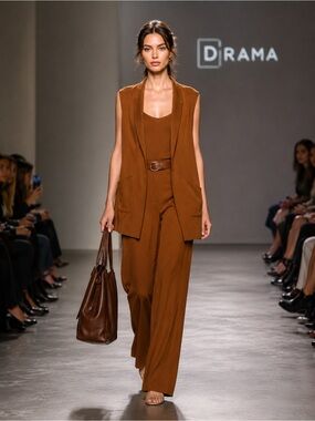 DRAMA Camel Faux Suede Sleeveless Open Front Vest Size: M/L